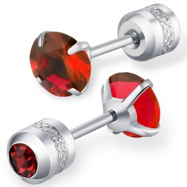 Swars Earrings, For Women, Surgical Stainless Steel, Hypoallergenic, First Earring, Second Earring, Screw Type, Simple, For Both Ears, 2-piece Set, Stainless Steel, Created Zircon