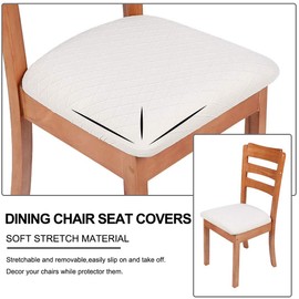 smiry Stretch Chair Seat Covers for Dining Room, Jacquard Dining Chair Seat Protectors Removable Washable Chair Slipcovers, Set of 4, Beige