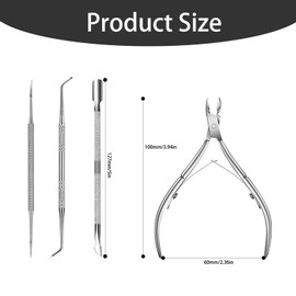 3pcs Cuticle Remover, Stainless Steel Durable Pedicure And Nail Care Tools Cuticle Cutter, Pedicure Kit With Cuticle Push Rod, Steel Cuticle Cutter For Removing Barbs, Nails And Toenails