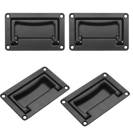 GENHAKON 4 Pack, 4.4 x 2.7Inch Zinc Alloy Recessed Pull Handle, Flush Lift Recessed Door Handle,Marine Pull for Boat Deck or Home Furniture etc, Black