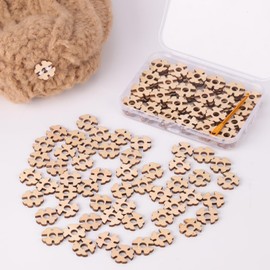 100Pcs Removable Wooden Pom Poms Buttons Vintage Decor Sewing Button Hat Pom Pom Holder Pom Poms for Hats Keepers for Knit Beanies and Toques