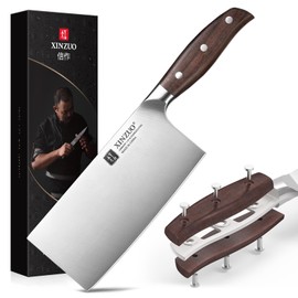 XINZUO Meat Cleaver Knife, 7 Inches German Stainless Steel Chef Cleaver Knife,Vegetable Meat Cleaver,Multifunction Chopper Butcher Knife,Chinese Chef Knife, Ultra Sharp, Red Sandalwood Handle