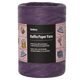Seebery Raffia Ribbon Yarn for Crafts - Raffia Grass Twine for Gift Wrapping, DIY Decoration, Blinds & More | Matte String Paper Rope - 1/4'' Wide, 109 Yards, Purple