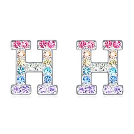 Girls Initial Letter Stud Earrings,Alphabet Number Earrings Gifts Jewelry for Women (H)