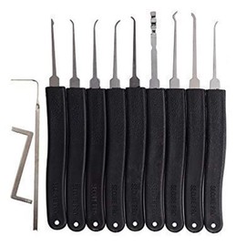 Loboo Idea 11-Pieces Premium Practice Lock Picking Tools, Including 9 Pieces Lockpick Hook and 2 Pieces Lock Pick Tension Wrench for Beginner and Pro Locksmiths Black