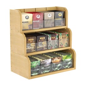 Bambition Bamboo Tea Bag Organizer, 3 Layer Stackable Tea Bags Storage Box with Acrylic Dividers