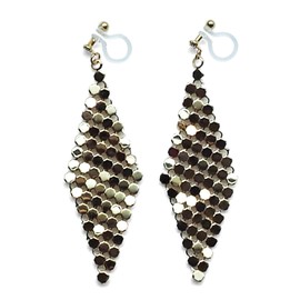 Miyabi Grace Women's Diamond Shape Shiny Mesh Invisible Clip On Earrings Dangle Gold tone