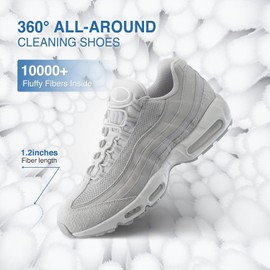 Luxear Shoe Washing Machine Bag, 2Pcs Fluffy Fibers 360° Wrap-Around Cleaning, 2 Pairs Adjustable Shoe Trees, Laundry Bag with Durable Hidden Zipper, White,16x33CM