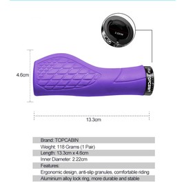 TOPCABIN Bicycles Handlebar Grips, Aluminum Lock-on Ergonomic Bike Grips, Cushion Vibrations Comfort Bike Handlebar Grips, Mountain MTB BMX Bicycles Grips for Scooter (Ergonomic Rubber(Purple))