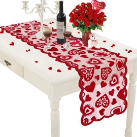 Mosoan Mosoan Valentines Day Decor Table Runner - 13 x 72 Inch Red Lace Table Runner for Wedding Party, Valentines Decorations - Valentines Day Decor Home Romantic Decorations Heart Shaped Table Runner