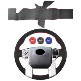 SUNBREATH Compatible with Hand Sewn Steering Wheel Cover for Toyota Tacoma 2012-2021 Tundra Sequoia 2014-2021 4Runner 2010-2021 Non-Slip Breathable Microfiber Leather Steering Wheel Protector