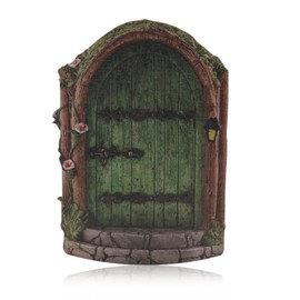 Kasoud Fairy Door, Wooden Fairy Doors for Garden, Fairy Door for Garden, Miniature Fairy Door, Wooden Fairy Doors for Garden, Outdoor Miniature Garden Elf Door for Garden Yard Trees Potted (Green)