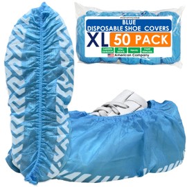 Innovative Haus Blue Indoor Disposable Shoe Covers - Disposable Non Slip Boot Covers - Indoor Reusable Booties - Treads - Water Resistant - 50 Pack, Extra Large
