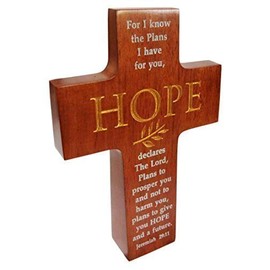 Shalom Christian Brown Wood Hope Cross 16cm Standing Desk Gift Wooden Jeremiah 29:11 Gift Plaque