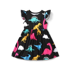 PATPAT Toddle Baby Girls Cartoon Dinosaur Print Tunic Casual Princess Party Dress Sundress 4-5 Years