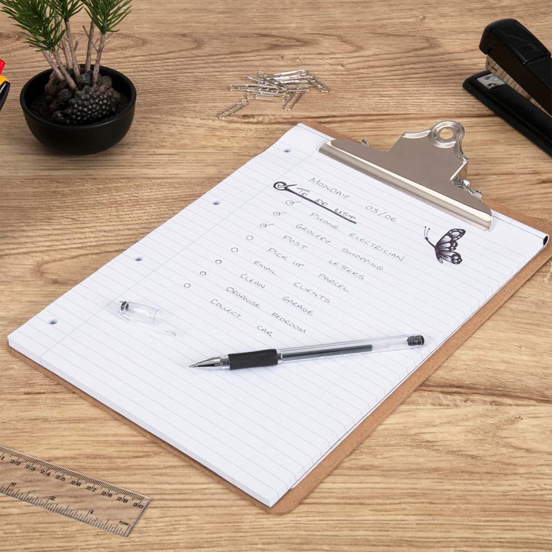 Officely A4 Masonite Hardboard Clipboard, Strong Clip (Pack of 5)