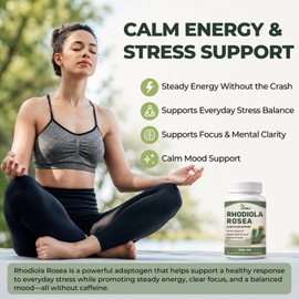 Rhodiola Rosea Supplement 500mg for Stress & Focus Support, 120 Count