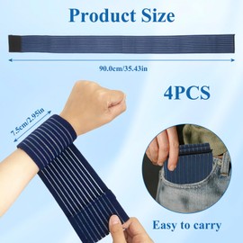 4-Pack Reusable Ice Pack Strap - 35.5"x3" Hook and Loop Elastic Holder & Extender Belt for Secure Ice Pack Wrap, Blue