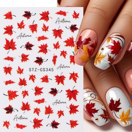 Fall Nail Stickers Various Shapes of Maple Leaves Nail Art Stickers Artificial Self-Adhesive Nail Decals Supply Cute Nail Sticker for Women Grils DIY Thanksgiving Decoration 3 Sheets Same Style