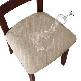 Genina Waterproof Seat Covers for Dining Room Chairs Covers Dining Chair Cover Kitchen Chair Covers (Khaki, 2 Pcs)