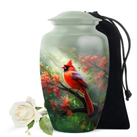 Red Cardinal Urn for Ashes for Women - Decorative Urns for Human Ashes - Cardinal Cremation Urn - Adult Large Urn for Mom and Dad 10inch and 200 Cubic Inches