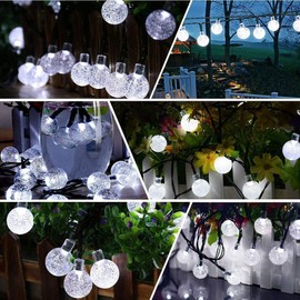 Garlocht Solar Garden Lights Outdoor Waterproof, 50LED 7M/24Ft Solar Fairy Lights, Crystal Ball Lights with 8 Modes, Decorative Lighting for Home, Yard,Patio, Party, Wedding,Christmas (Cool White)