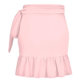 ChinFun Women's Ruffle Sarongs Beach Wrap Swimwear Bikini Tankini Cover Up Swim Skirts Swimdress Light Pink XS-M