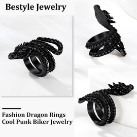 Bestlye Solid Sturdy Dragon Ring Men Women Gothic Jewelry Retro Animal Fashion Personality Black Dragon Finger Wrap Ring, Gothic Fashion Rings Size 8