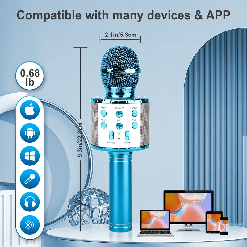 ShinePick Karaoke Microphone, Wireless Bluetooth Microphone Children, Portable 4-in-1 Sing