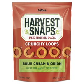 Harvest Snaps Veggie Chips (Sour Cream and Onion Crunchy Loops) | Powered by Plant Protein, Gluten Free, Non-GMO Baked Vegetable Crisps | Made in USA (12 Snack Packs)