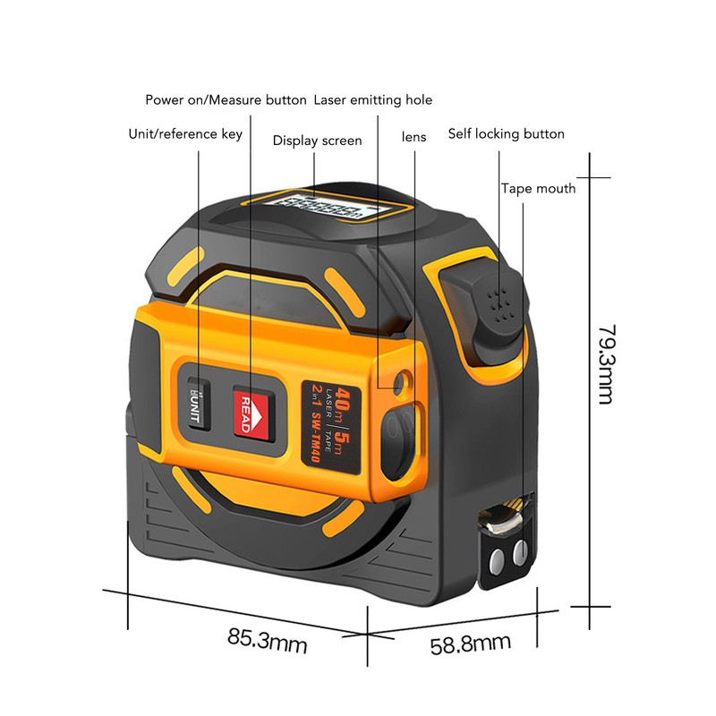 Laser Tape Measure High Accuracy ABS Housing Manganese Steel Digital