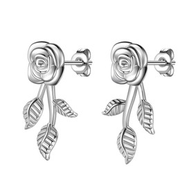 Beautlace Rose Stud Earrings Sliver Plated Cute Elegant Flower Earring Jewelry Gifts for Women KE0125W