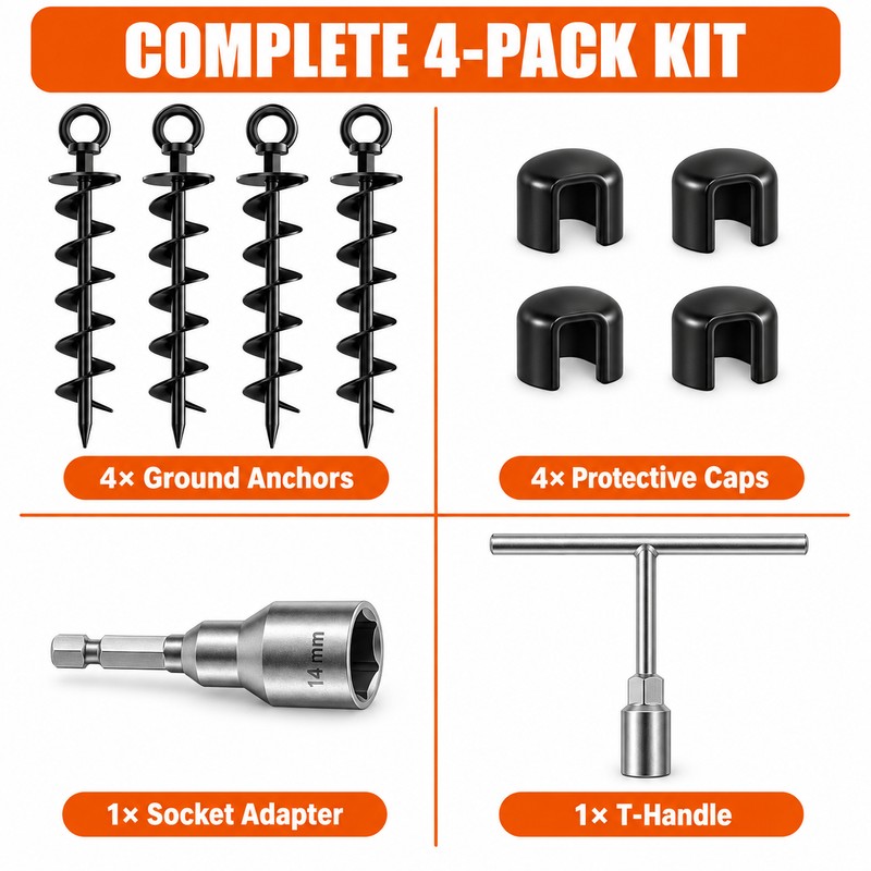 15 Inch Heavy Duty Spiral Ground Anchors, 4 Pack Steel