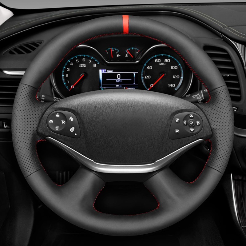 MEWANT Hand Stitch Black Artificial Leather Steering Wheel Cover for