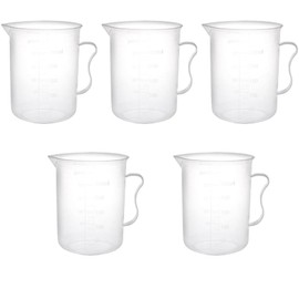 TOP-VIGOR 5Pcs Plastic Measuring Cups, 250ml Transparent Lab Graduated Beakers with Handle, Liquid Measuring Cups, Heat Resistant Measuring Jugs, Mixing Cups for Baking Cooking Lab