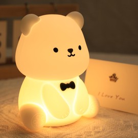 SMOORITA Cute Bear Night Light, Kids Night Light for Boys Girls Bedroom USB Rechargeable Silicone Animal Light, Baby Nursery Beside Lamp, Bear Gifts