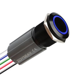 Zoyseay 19mm Push Button Start Switch 12V LED 5A 250V Waterproof IP67 Black/Silver Switch for Industrial Control Panel, Automotive 2packs (Black Momentary)