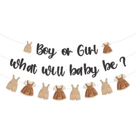 JOYMEMO Boy Or Girl What Will Baby Be Banner with Clothes Banner - Boho Clothes Gender Reveal Decorations Party Supplies for Pregnancy Celebration Newborn Party Baby Shower Indoor Outdoor