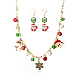 Christmas Necklace Earrings Set for Women Snowflake Necklace Jingle Bell Necklace Earrings Bow Pendant Neckalce X-mas Choker Neckalce Earrings Christmas Jewelry Gifts Stocking Stuffers