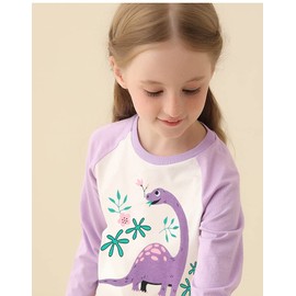 EULLA Kids Girls Pjs Cotton Long Sleeve Pyjamas Cool Dinosaur Pattern Children Clothes Purple Sleepwear Age 4-5 Years
