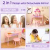 HONEY JOY Kids Vanity Set, Castle Pretend Play Vanity Table