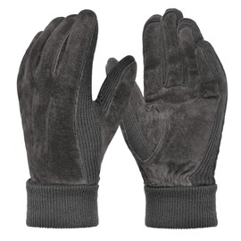 Harssidanzar Suede Winter Gloves For Men Thermal Wool Fleece Lined SM045CA,Grey,Size XL