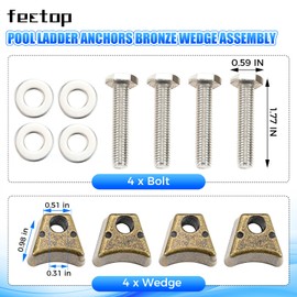 4 Pcs Pool Ladder Anchors Bronze Wedge Assembly PW-4C, Compatible with Perma Cast 3" and 4" Hand Rail Anchors Sockets, Swimming Pool Ladder Stair Rail Anchor with Bolt