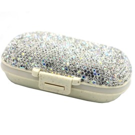 Bestbling Bling Sparkling Portable 8-Compartment Waterproof Pill Organizer Box - Portable Pill Organizer Travel Case, Compact Pill Box and Pill Holder for Travel and Everyday Use (Silver)