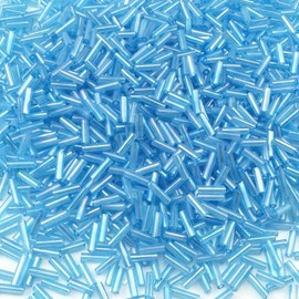 LIMAOLLY 90g Bugle Beads 2x7mm Mini Long Tube Seed Bead Glass Craft Beads AB Color Loose Spacer Beads for Earring Bracelets Necklace Waist Beads Jewelry Making(Lake Blue)