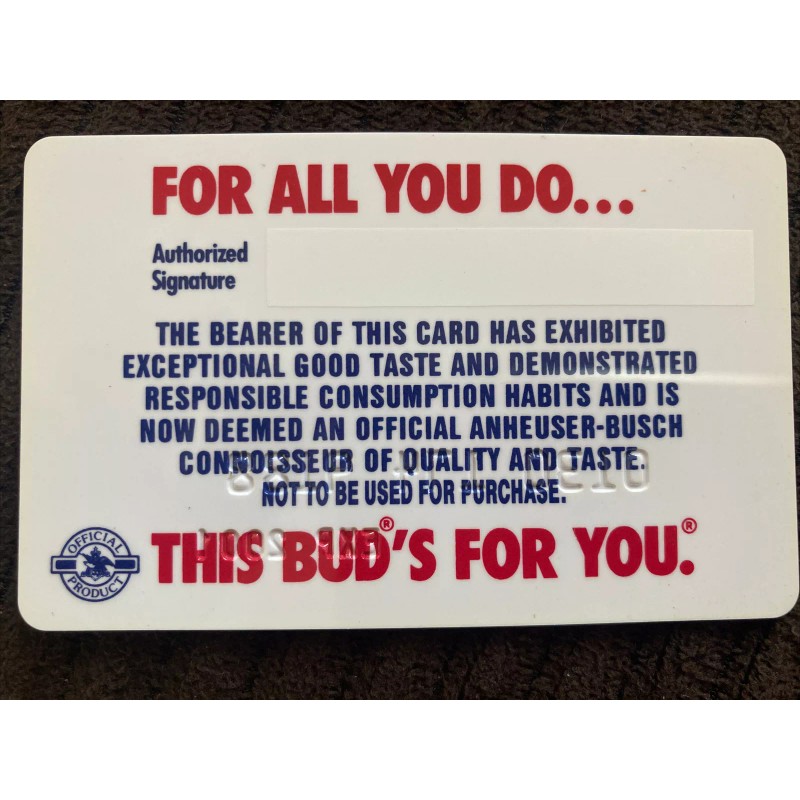 Budweiser 1-Vtg Budweiser Anheuser Busch Bud Card Credit Card/ Connoisseur