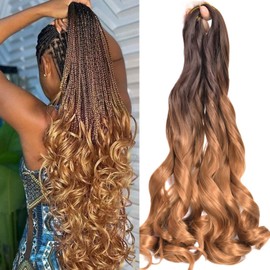 Herkeymidy French Curly Braiding Hair 24 Inch Loose Wavy 8 Pack Bouncy Braiding Hair Extensions 75 g/Pack French Curly Synthetic Hair Extensions (T4/30)