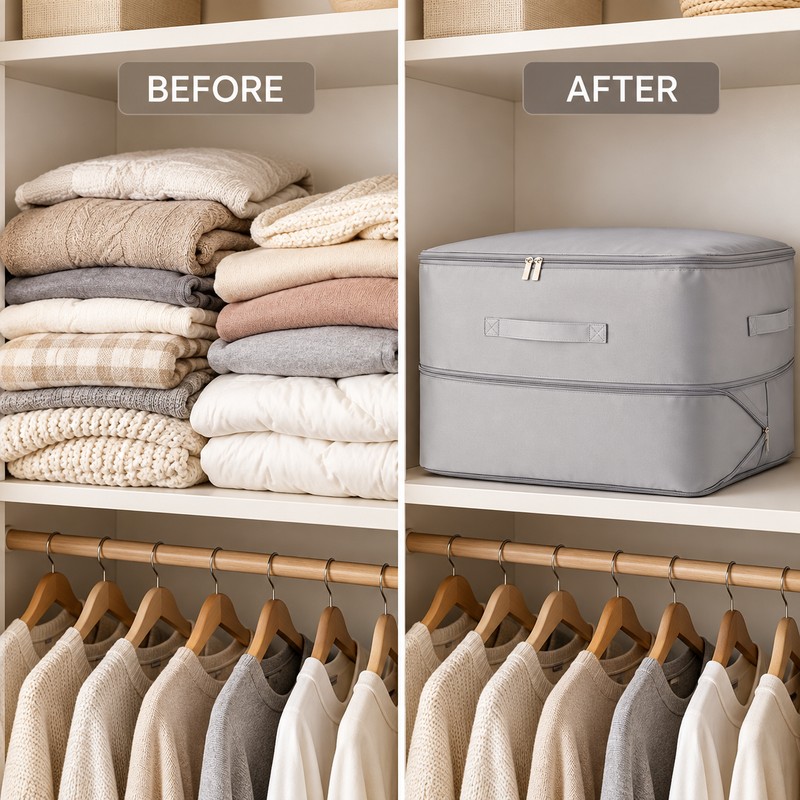 Large Gray Compression Storage Bag for Clothes & Bedding –