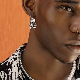 GOLDCHIC JEWELRY Vintage Skull Earrings Huggie Hoops for Men Women, Stainless Steel Gothic Skeleton Biker Earrings for Teenage Boy