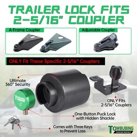 TOWBUBING Trailer Coupler Lock, Fits 2 5/16-Inch Couplers, Secures Safety Chains, Upgrade Coating, Ice-Free Bottom Design, for RV, Trailer, Boat, Pickup, 360° Tamper-Proof, Heavy Duty Anti-Theft